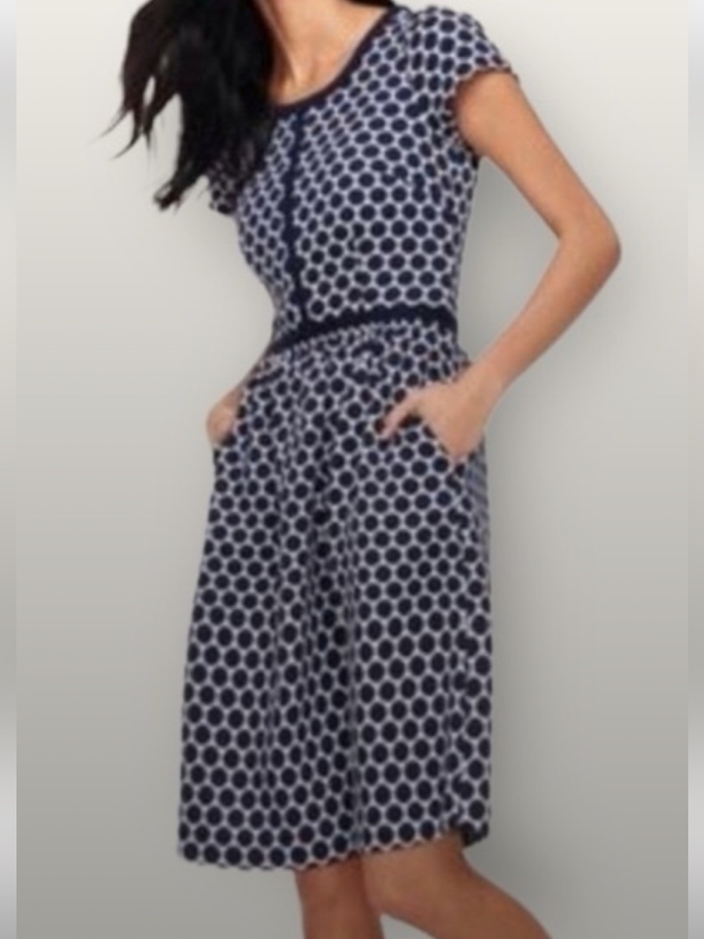 Boden Clementine navy & white polka dot short sleeve dress size 8